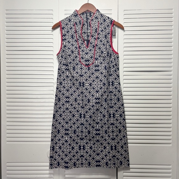Jessica Dresses & Skirts - Jessica H Navy Blue White Red Sleeveless Geometric Pattern Nautical Dress Size 6